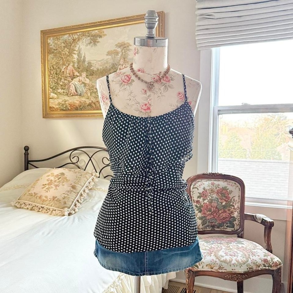 Y2K‎ New York & Company black polka dot camisole top size medium